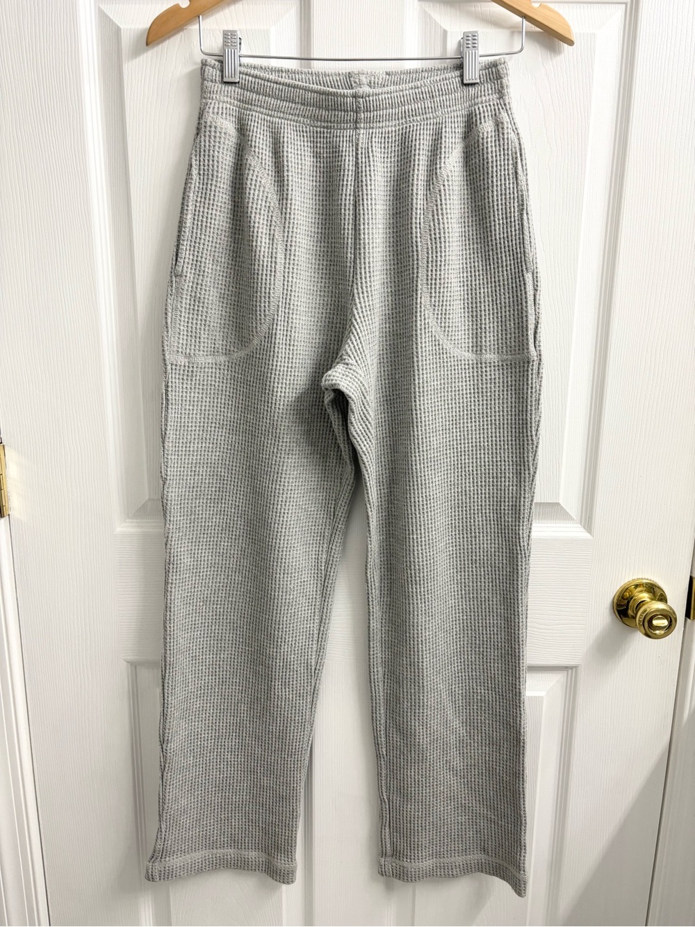 Aerie Waffle Knit Sweatpants Light Grey Small Straight Leg Loungewear Athleisure